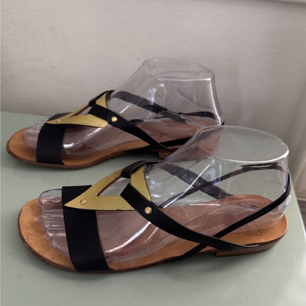 Vintage 90s Y2K Seducta Paris Leather Sandal Black Gold Leather Sz 7 - Picture 3 of 10